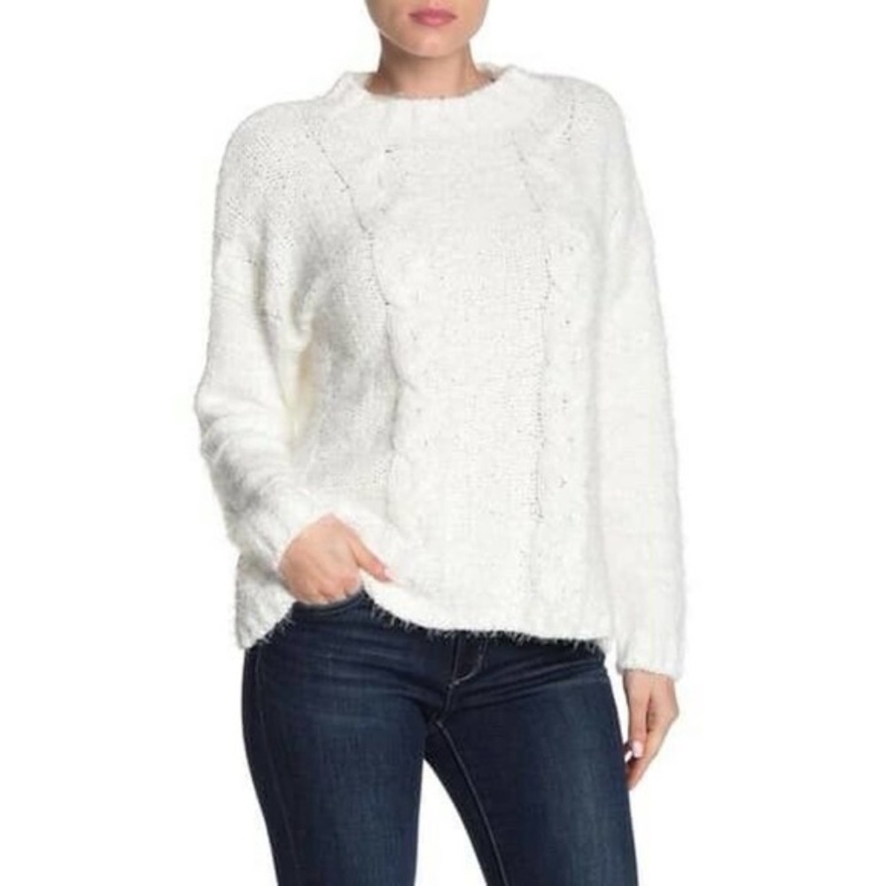 Ceny Eyelash Knit Mock Neck Sweater in Ivory